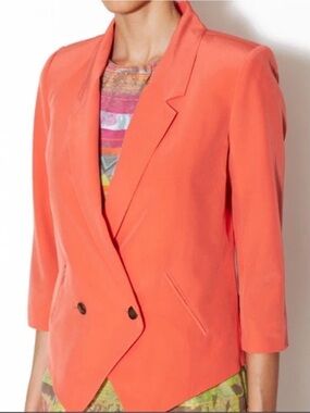 Twelfth Street by Cynthia Vincent Coral-Pink Double-Breasted Blazer 4 Silk-100%